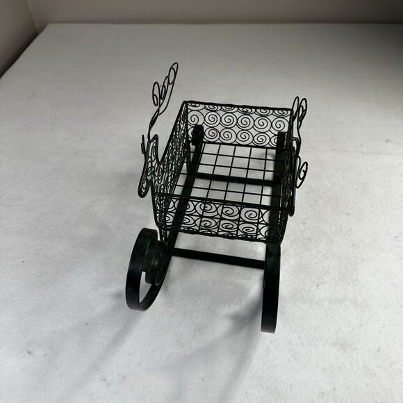 Vintage Metal Green Reindeer Sleigh Table Decor Card Holder 10" x 15" - Picture 3 of 7